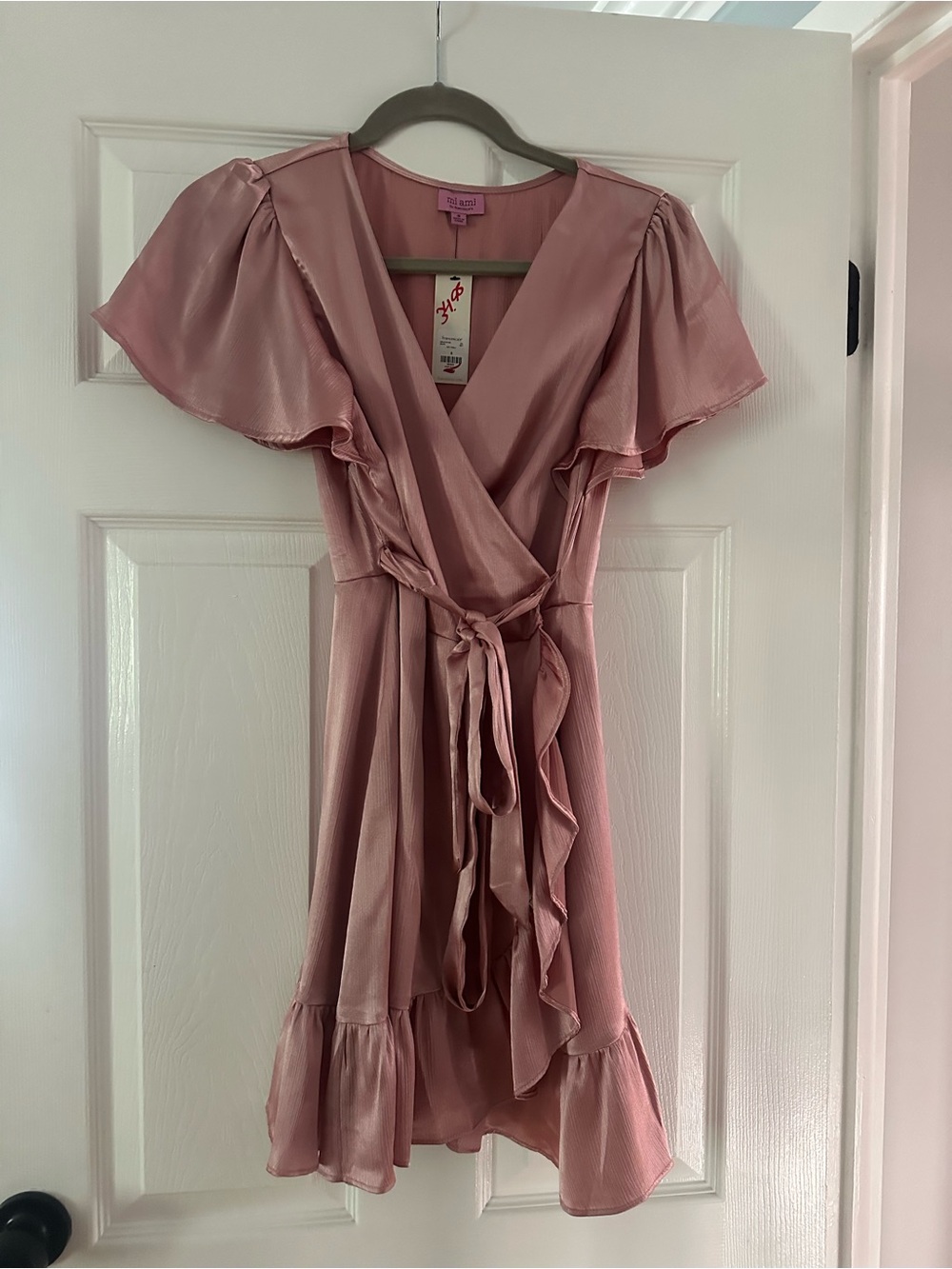 mi ami by Francesca's Pink Shimmery Wrap Dress